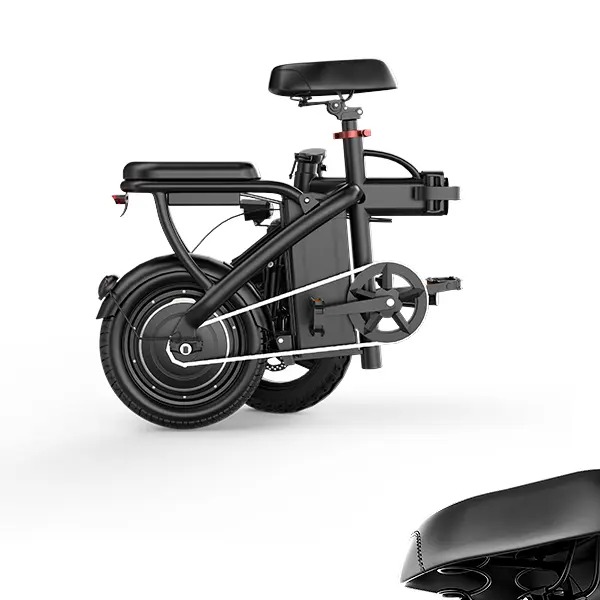 Folding electric bike folded down to a compact size