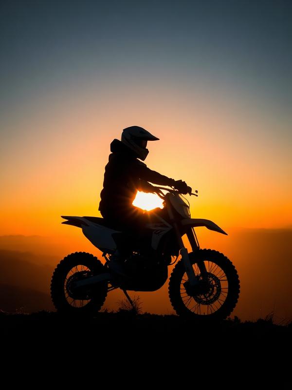 Rider silhouette on a mountain ridge at sunrise